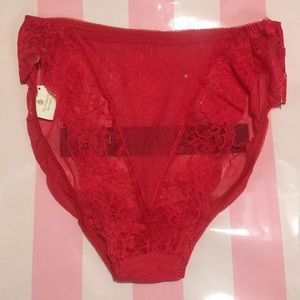 VTG Gold label Victoria Secret red mesh lace floral bikini pantie.